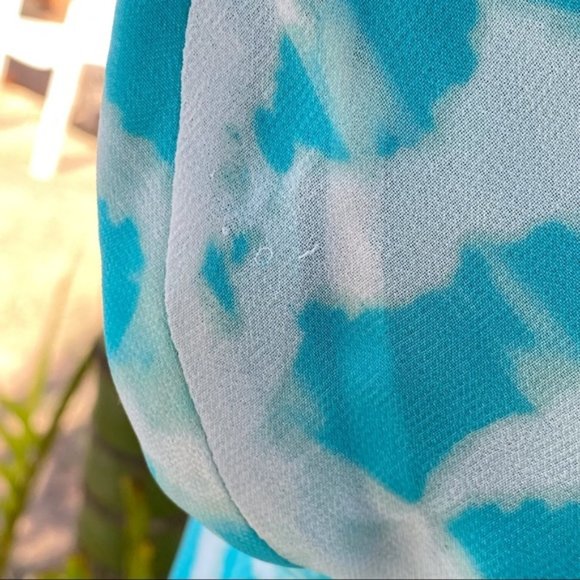 Guess Los Angeles  long aqua and white spaghetti strap elastic waist dress sz L - Picture 9 of 13